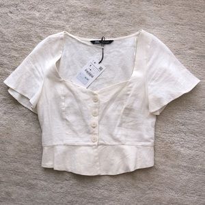 Zara white linen top Sz S